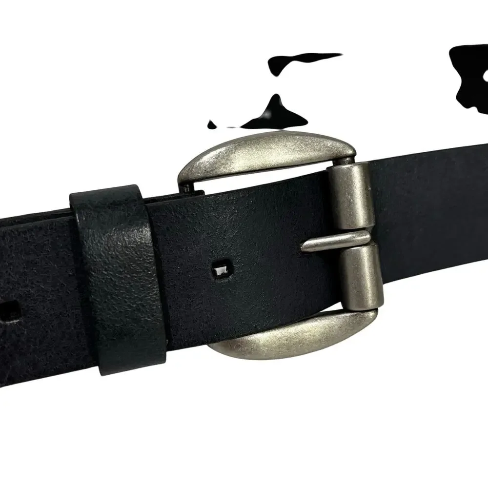 Levi’s black leather belt unisex size 38 brushed nickel buckle classic casual
